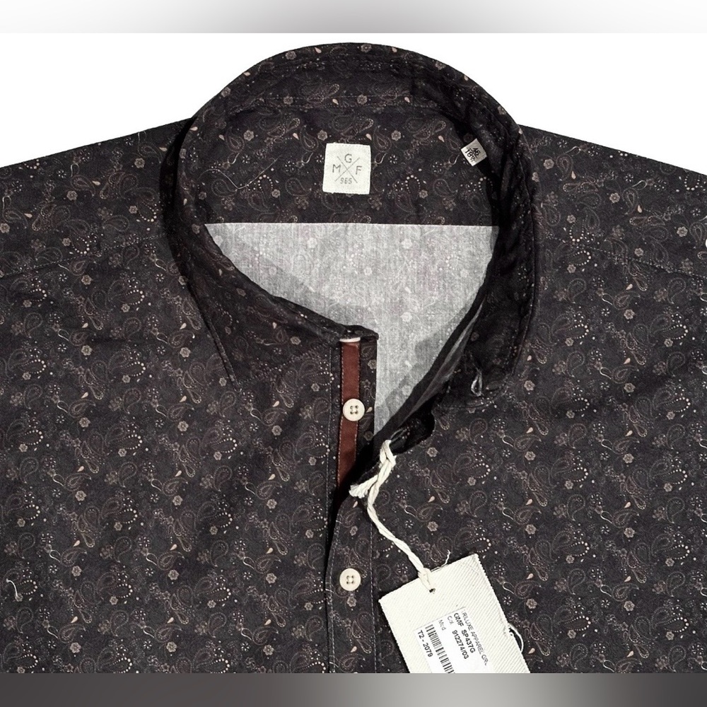 $395 NEW MGF 965 SHIRT 18.5 EU 46 FADED MIDNIGHT BLUE GRAY w PEACH PAISLEY